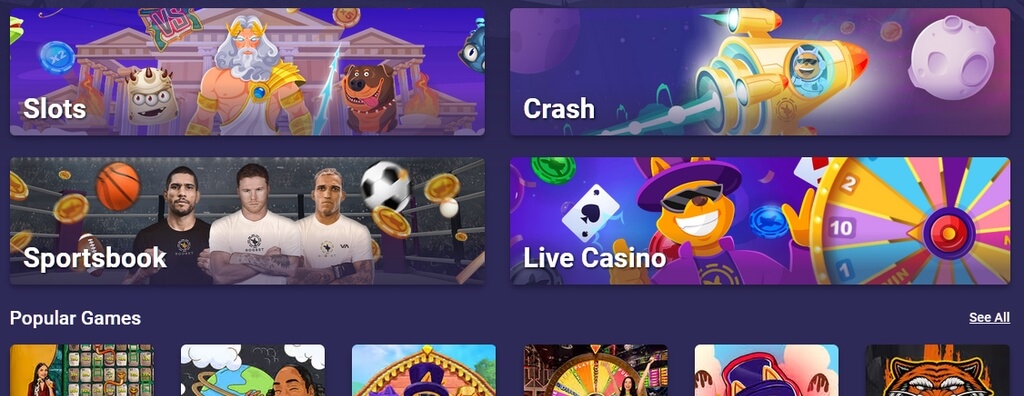 Spielkategorien auf Roobet