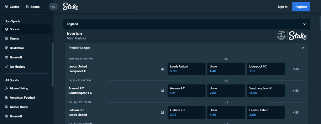 Fußballwetten bei Stake.com